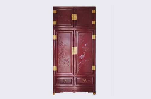广阳高端中式家居装修深红色纯实木衣柜